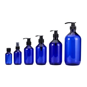shampoo and conditioner blue bottle